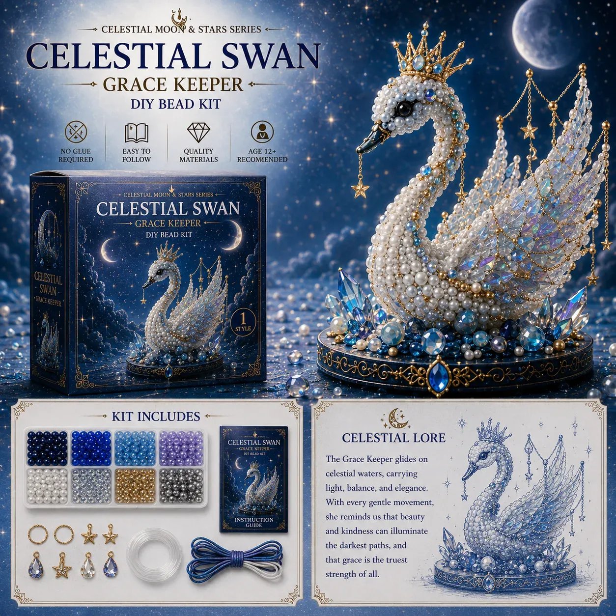 🔥Last Day: BUY 3 GET 1 FREE🌙 Moon Cat Luna Guardian DIY Bead Kit | Celestial Moon & Stars Series