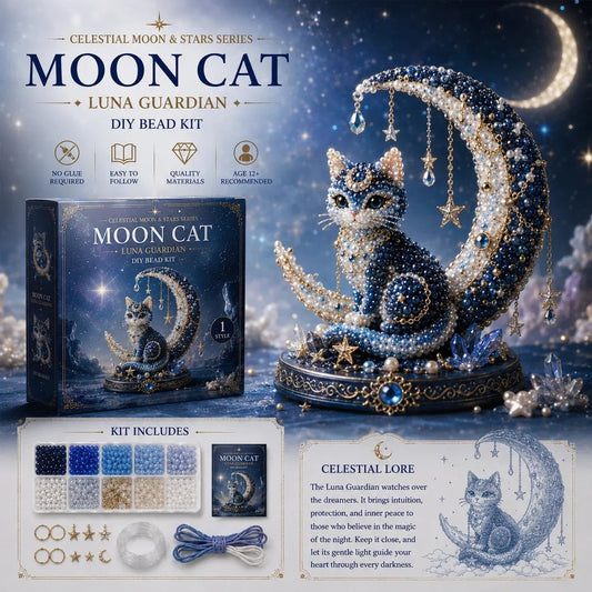 🔥Last Day: BUY 3 GET 1 FREE🌙 Moon Cat Luna Guardian DIY Bead Kit | Celestial Moon & Stars Series