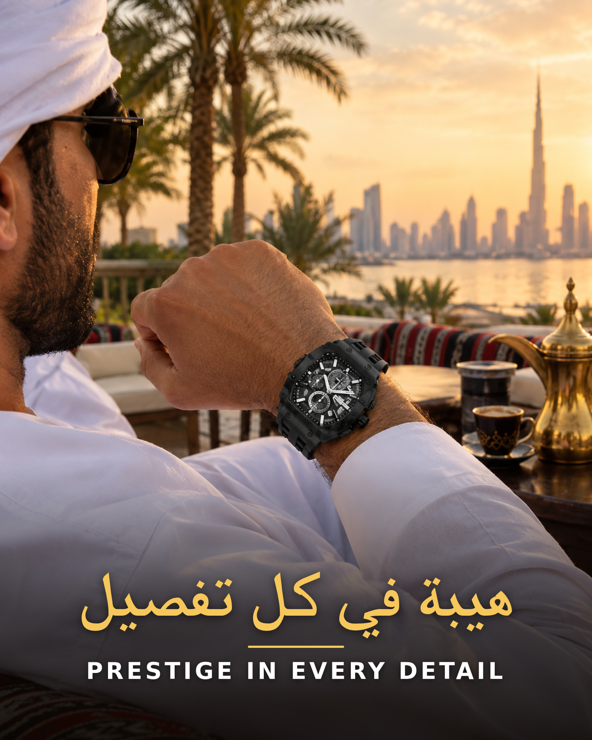 TIMEARTX Luxury Chronograph Tonneau Watch for Men | Black | Luminous Dial | Quartz | Cash on Delivery